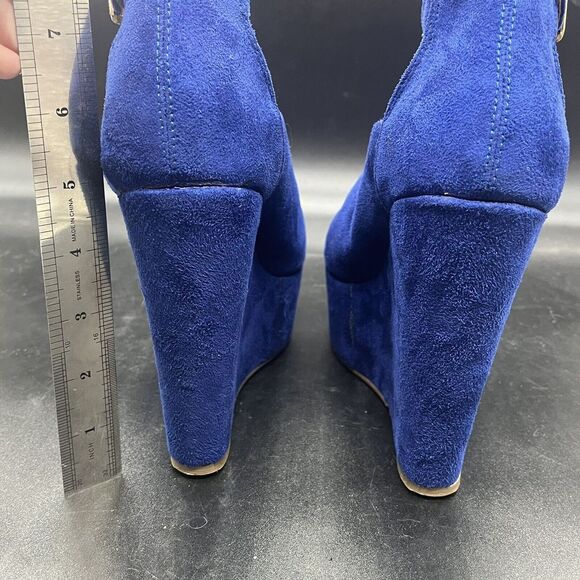 ANNA platform wedge heel womens 8 blue seude peep toe party going out colorful - Picture 5 of 7